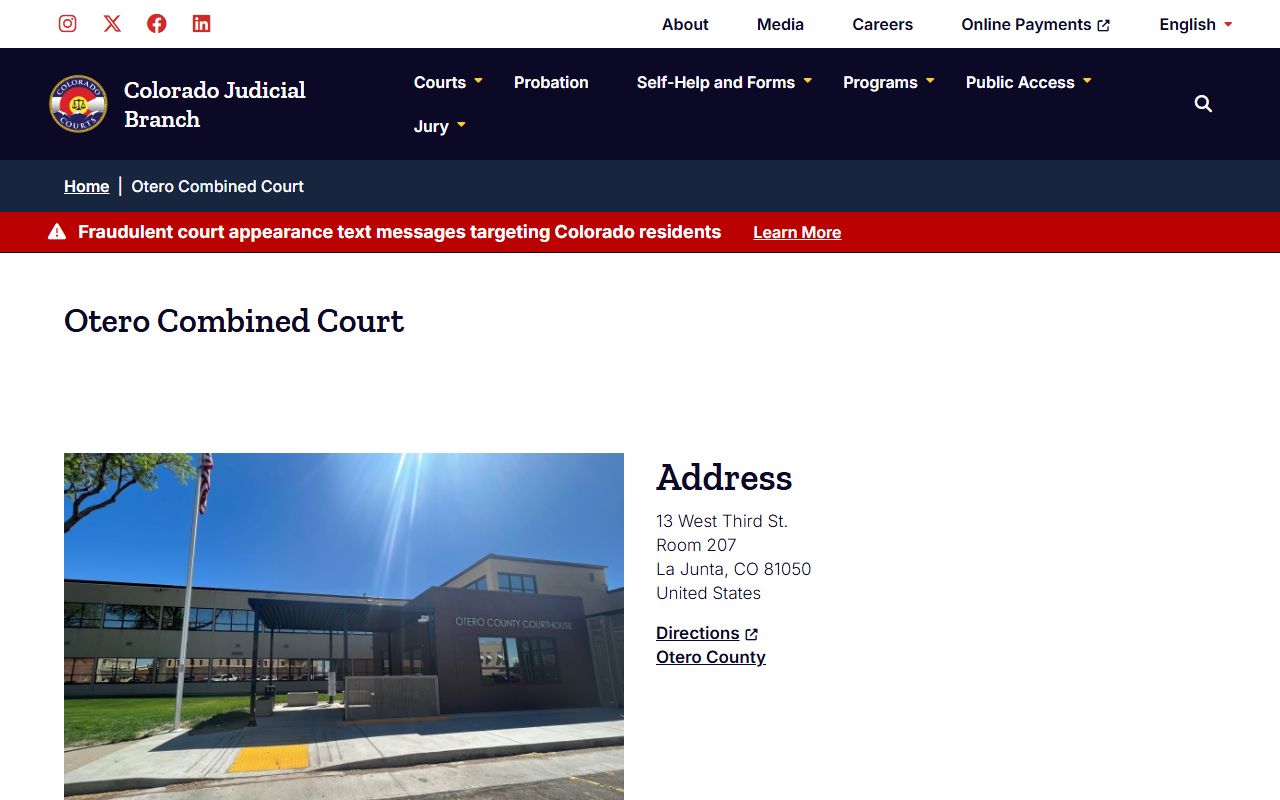 Otero Combined Court location page with address phone and hours