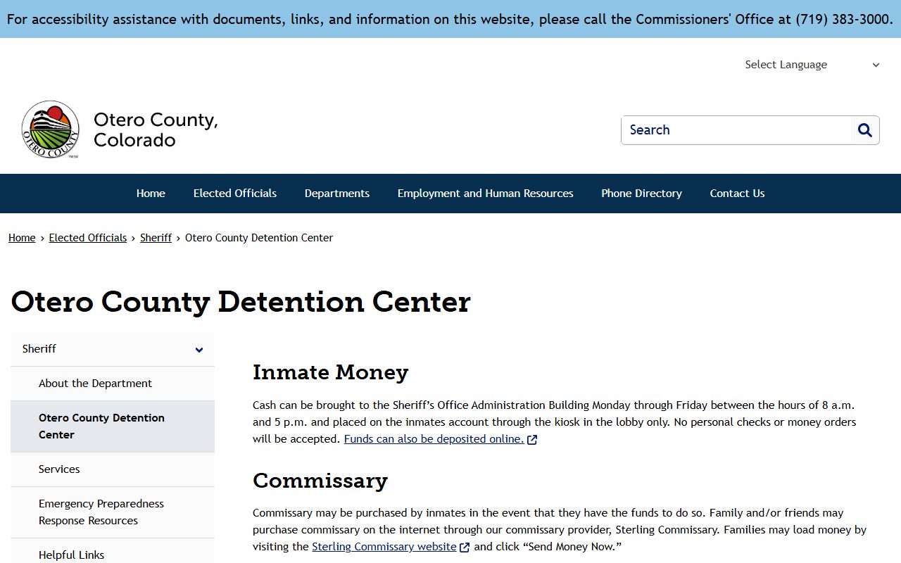 Otero County Detention Center inmate population and jail services page