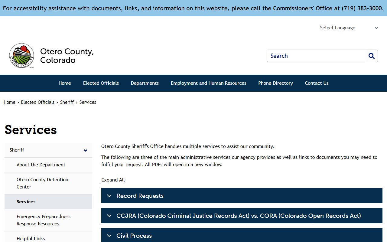 Otero County sheriff records request process for inmate records and booking photos